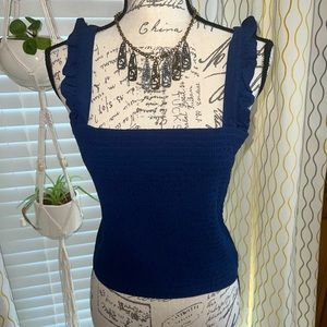 NWT Victorias Secret PINK Navy Smocked Top with ruffled straps. 💙